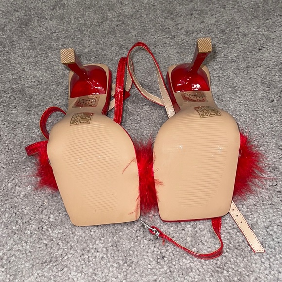 SIMMI London Sinead Red Patent Faux Croc Print Fluffy Stiletto Heels - Picture 5 of 7